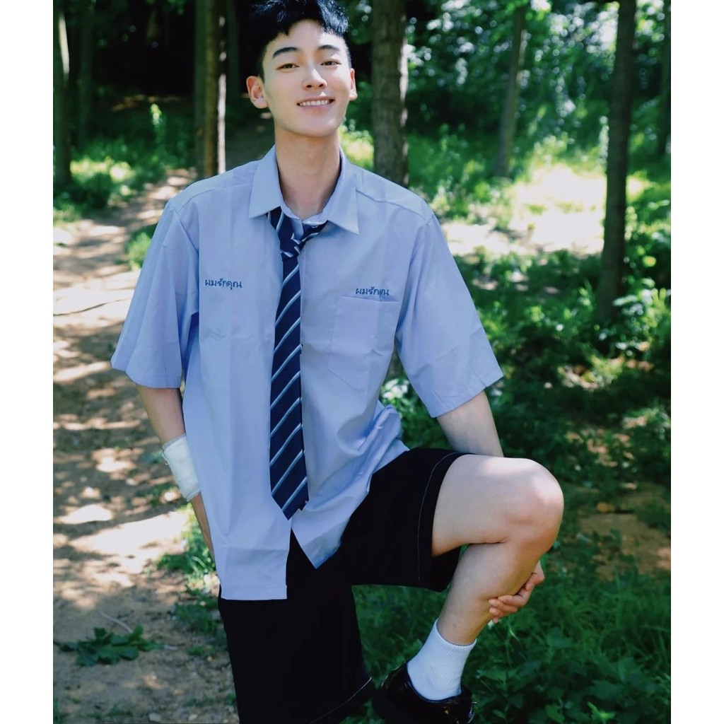 T Thai School Uniform Mens Suit DK/JK Uniform Original ของแท้เสื้อฤดูร้อนแขนสั้นสีม่วงไทยเสื้อกางเกง
