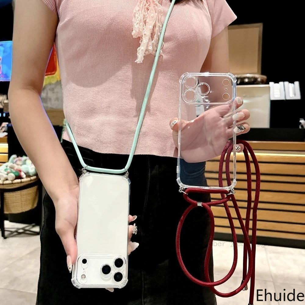 Crossbody Lanyard สร้อยคอสําหรับ iPhone 17 Pro Max 17 Air 16 Pro Plus ป้องกันกล้องใสกันกระแทกปกอ่อน