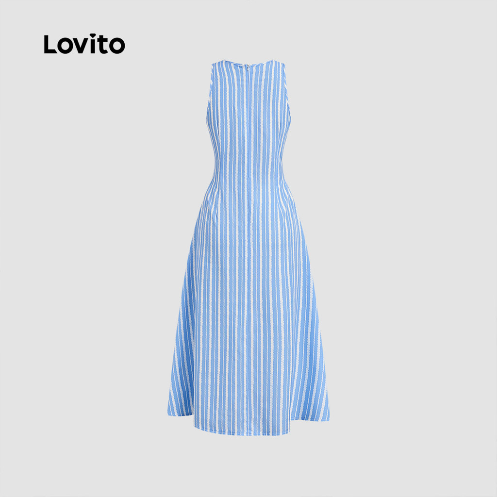 (NEW) Lovito ชุดเดรสลายเรขาคณิตแบบไม่เป็นทางการ สำหรับหญิงสาว สีฟ้า สำหรับฤดูใบไม้ผลิ/ฤดูร้อน L154ED595 - รูปที่ 3