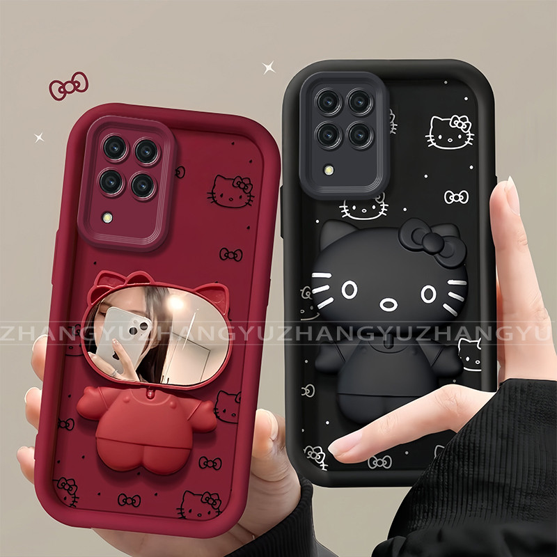 เหมาะสําหรับ Samsung A12 M12 A22 4G A22 5G เคสโทรศัพท์ที่วางกระจกแต่งหน้าแมว anti drop ถุงลมนิรภัยซิลิโคน TPU soft shell 020 ราคา ถูกที่สุด ดีลบีเคเค