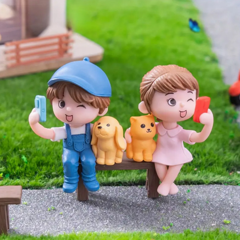 3ชิ้นโฮมออฟฟิศห้องนอนตกแต่งโต๊ะเรซิ่นถ่ายภาพรูปปั้นคู่ไมโครภูมิทัศน์ม้านั่งคู่รวมกันเหมาะสําหรับรถแดชบอร์ดและตกแต่งบ้านของขวัญวันหยุด