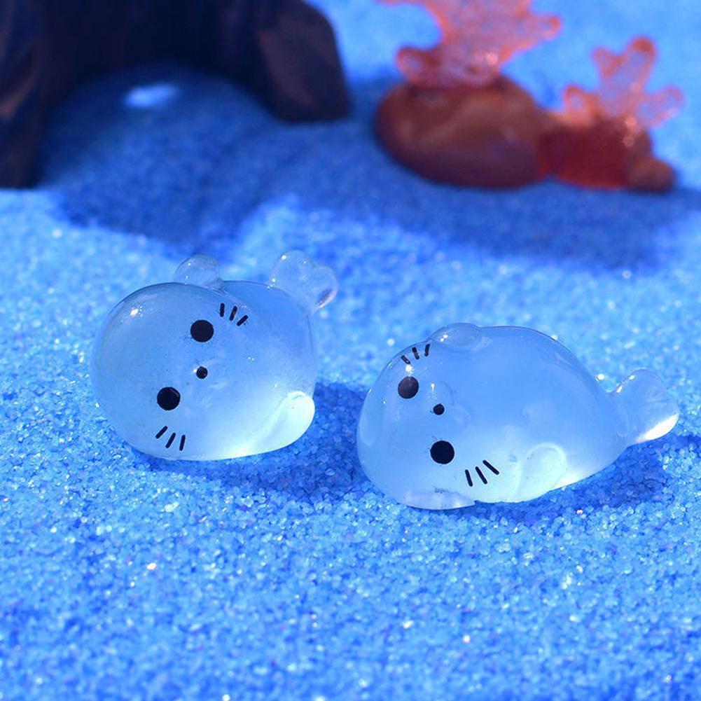 เรืองแสงใน Dark Mini Seal เรซิ่น Figurines ชุด Micro Ocean สัตว์ Diorama Decor สําหรับ Home Desktop 