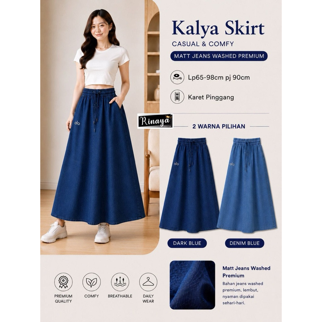 มีกลุ่มซื้อขายขอแอดมิน er elrumi Kalya Skirt Rinaya • Simple Wash Jeans Skirt alya store