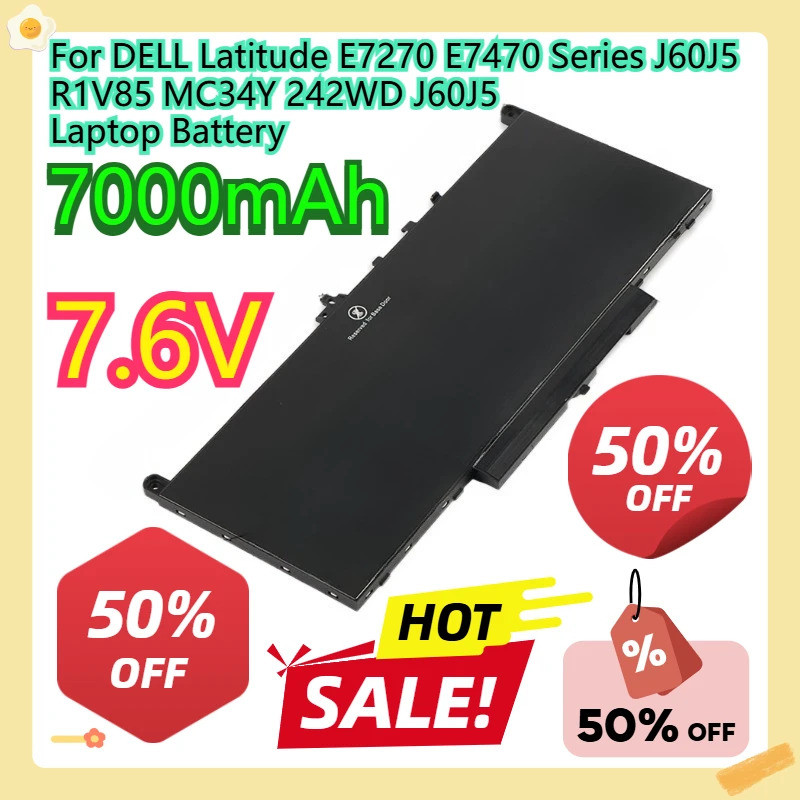 สําหรับ DELL Latitude E7270 E7470 Series J60J5 R1V85 MC34Y 242WD J60J5 แบตเตอรี่แล็ปท็อป 7000mAh 7.6
