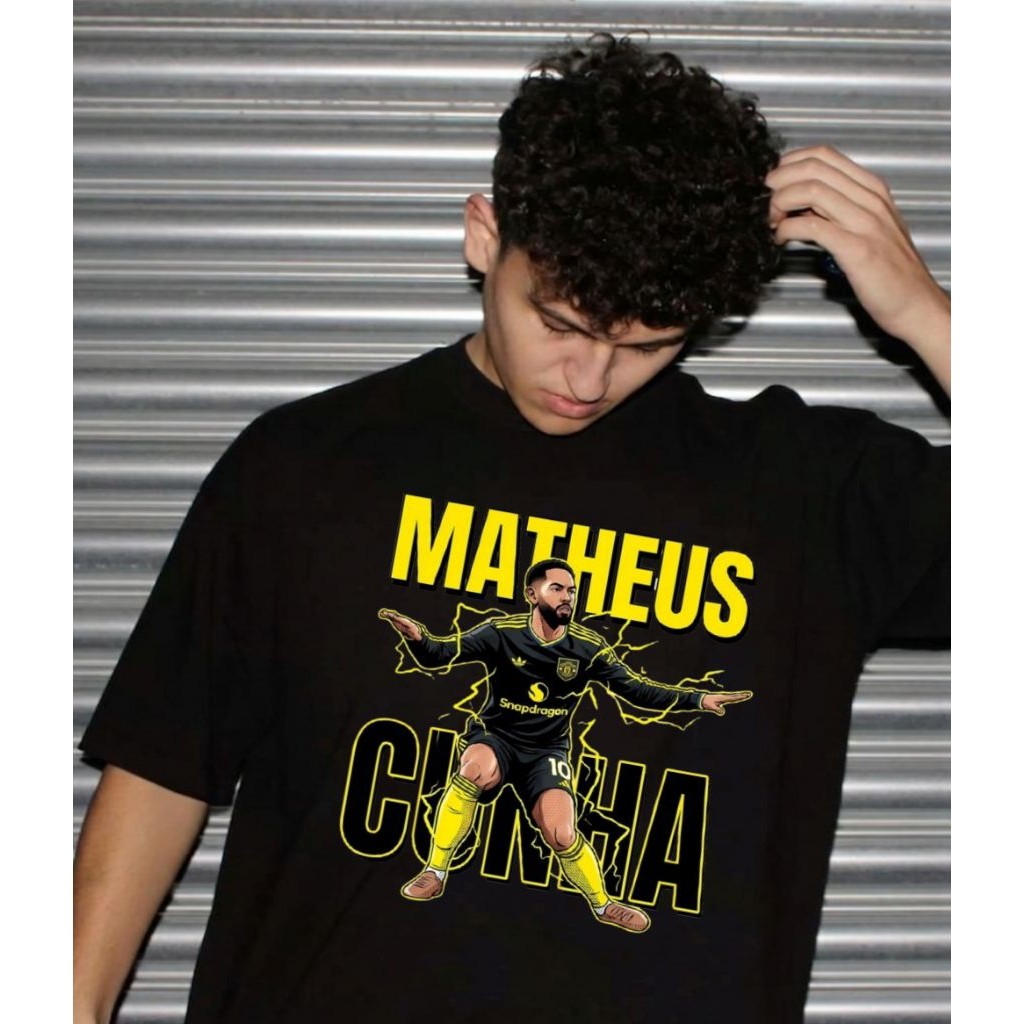 เสื้อยืด Manchester United Matheus Cunha สําหรับผู้ชายและผู้หญิง ผ้าฝ้ายหวี