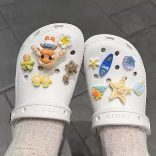 ชุดเสน่ห์ Crocs วันหยุดชายหาด | เครื่องประดับรองเท้าตุ๊กตาป๊อป 3 มิติพร้อมปลาดาว, ดอกไม้, ดวงอาทิตย์สําหรับ จระเข้ อุดตัน, ของขวัญสําหรับเธอ