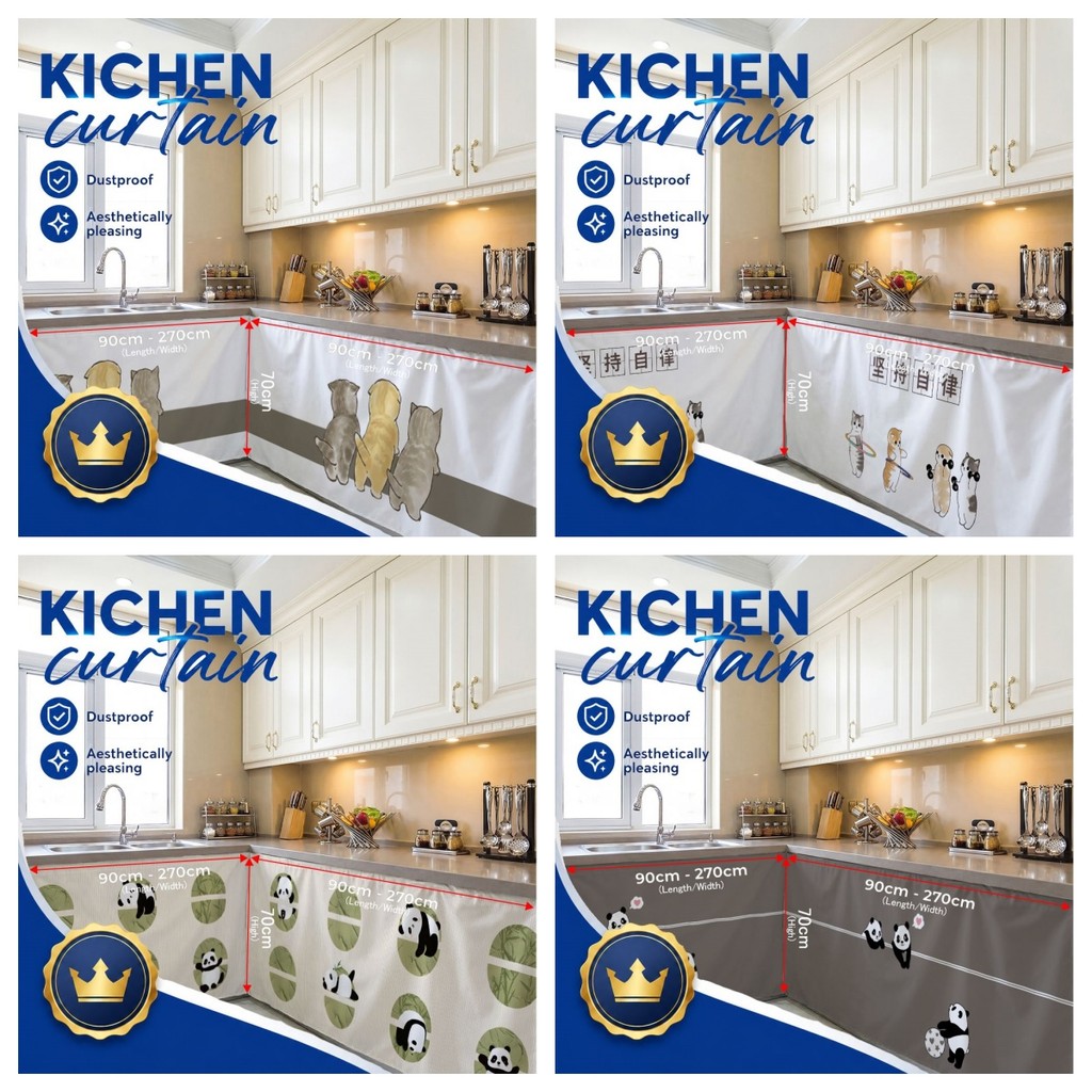 Charming การ์ตูนสัตว์เลี้ยง Langsir Kabinet Dapur Langsir Sinki Dapur Pelekat เทปตู้ครัวผ้าม่านโต๊ะตกแต่ง