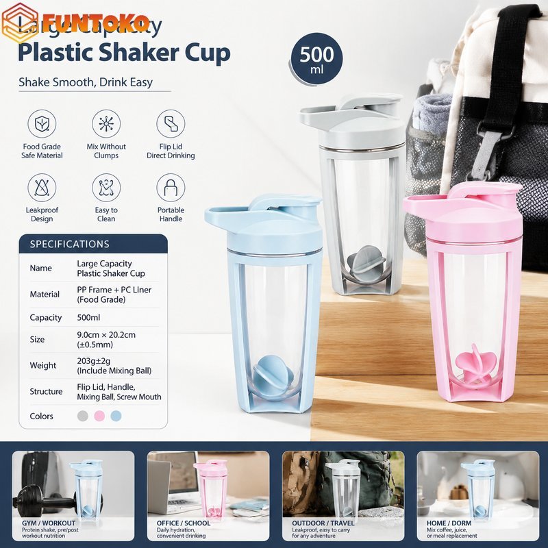 สินค้ามีคุณภาพ Shaker Cup แก้วเชค แก้วเชคโปรตีน วัสดุพลาสติก มีลูกเชค ถอดได้ สไตล์เรียบง่าย มี2ชั้น ล้างได้ง่าย
