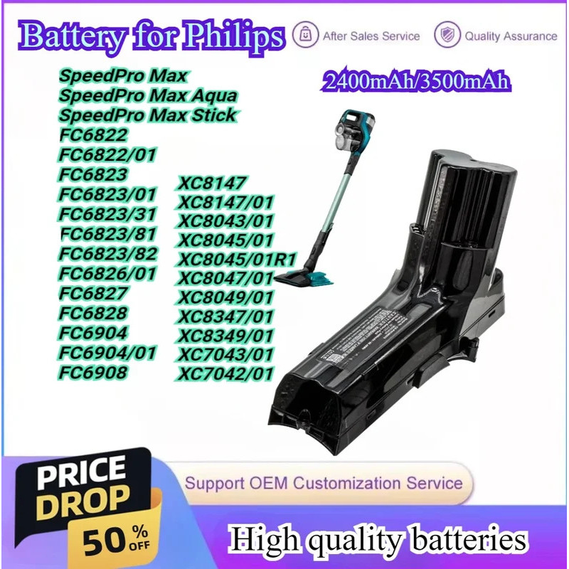 แบตเตอรี่เครื่องดูดฝุ่นสําหรับ Philips SpeedPro Max Aqua Stick XC7042/01 XC7043/01 XC8047/01 XC8043/