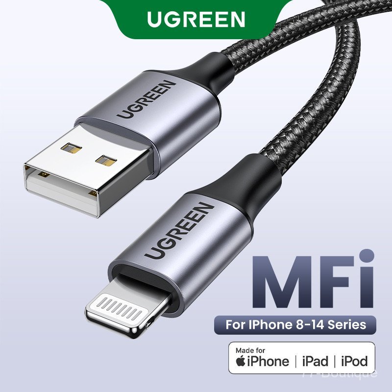 UGREEN MFI Lightning to USB Fast สายชาร์จสําหรับiPhone 14 13 Pro Max iPhone 14 Plus iPhone 12 11 Pro Max 11 8 Xs Max XR 7 สายโทรศัพท์มือถือสายชาร์จ USB,สีดํา