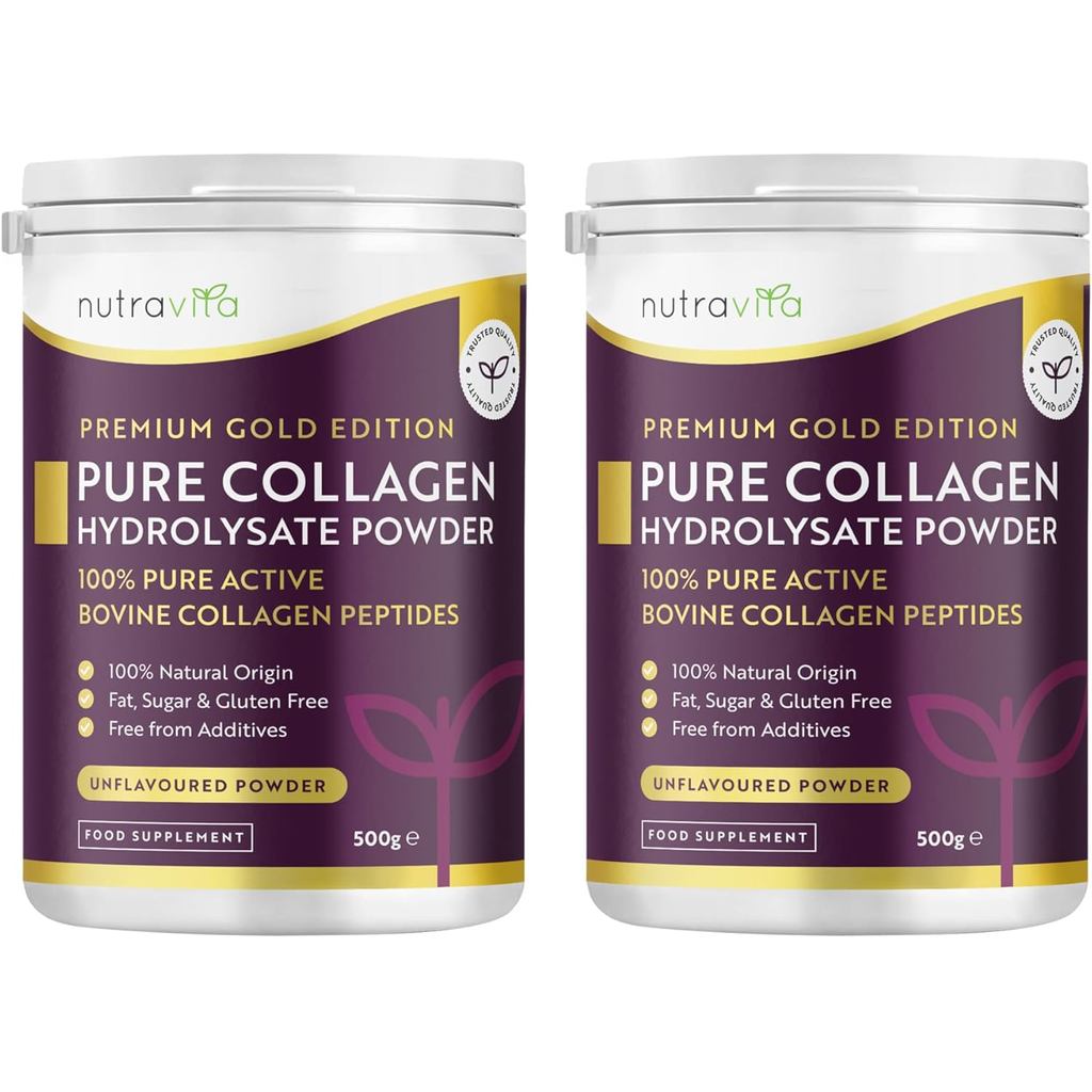 Nutravita Collagen Powder 500g (แพ็ค 2) - Premium Gold Standard Bovine Collagen Peptides Powder - 50