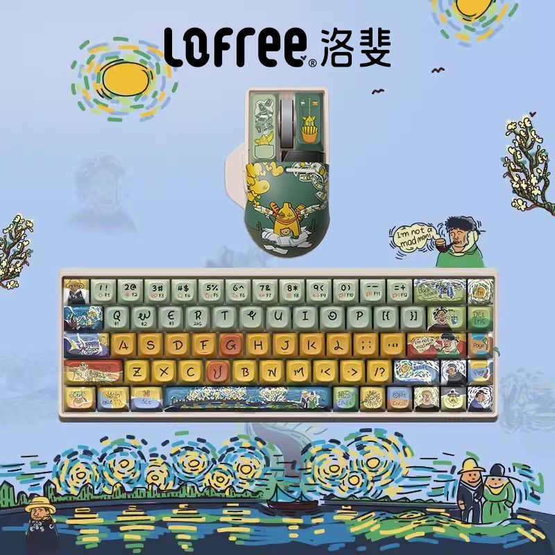 S [LOFREE] LOFREE Small Tilt Mechanical Keyboard Three-Mode Hot Plug 68/100 Keyboard Office Girl Cut