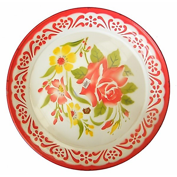 ถาดสังกะสีลายดอกขอบแดง 50ซม.