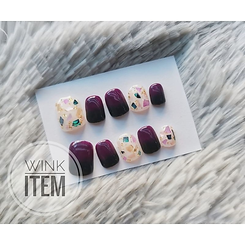 W099 เล็บเจล​ เจลแท้​ เล็บ​ปลอม​ เล็บสีม่วงดำ​ 💜​🖤​แถมกาว+ตะไบฟรี