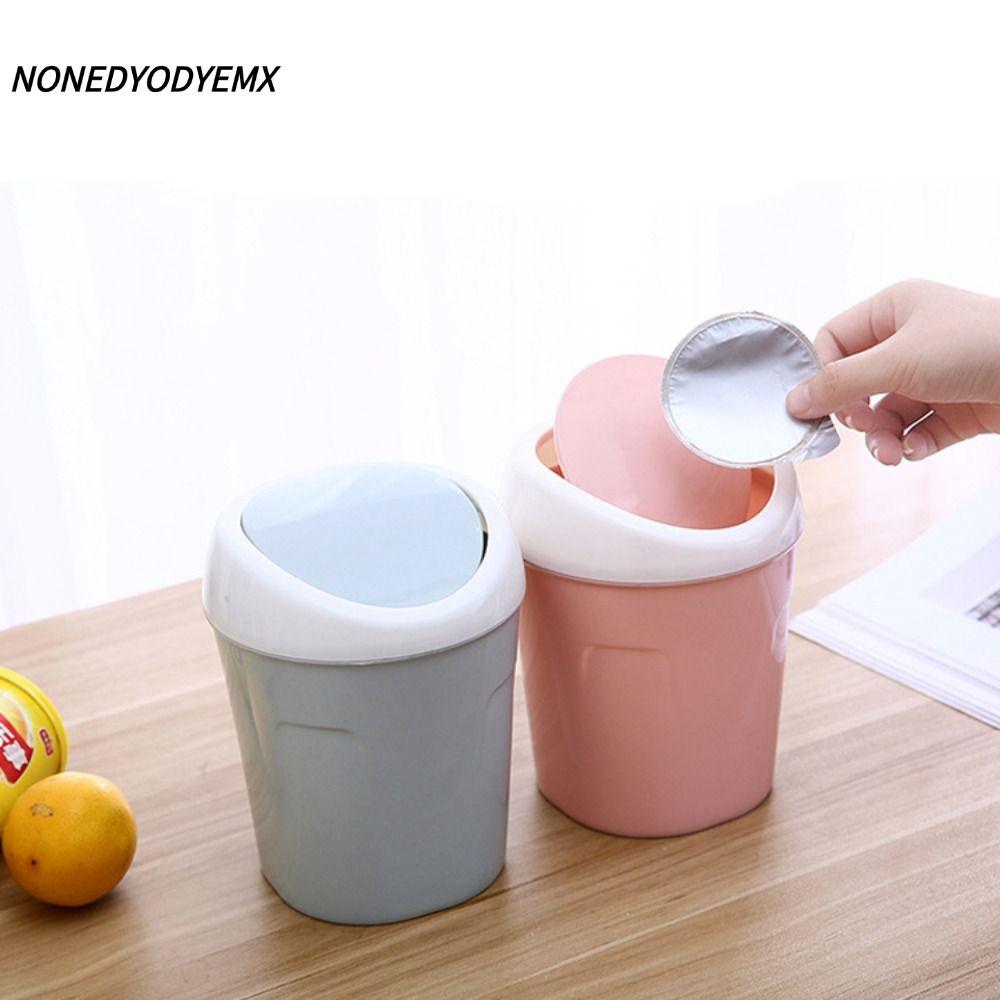 NONDYOMX ถังขยะ, ถังขยะพลาสติกขนาดเล็ก, ฝาครอบแกว่งสร้างสรรค์มินิตะกร้าขยะห้องนอนห้องน้ําสํานักงานหอพัก