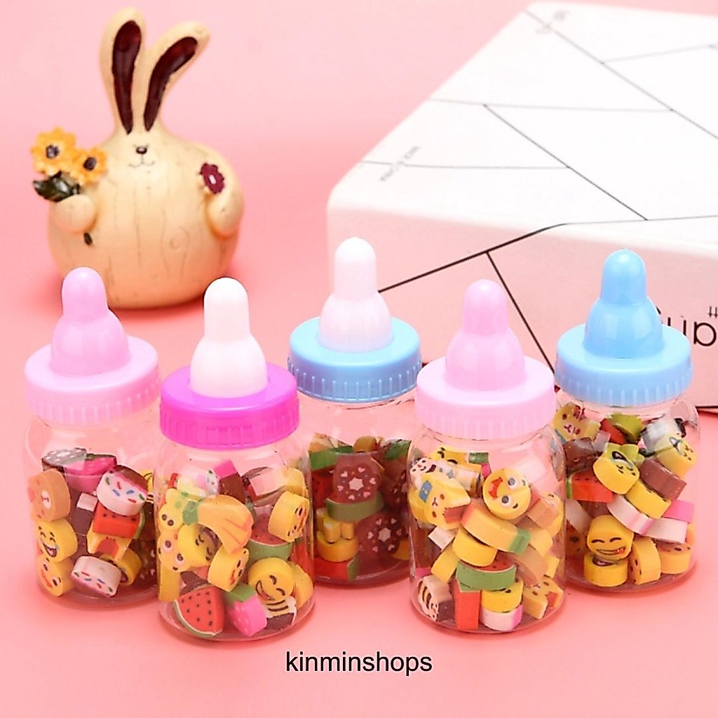 ยางลบขวดนม ยางลบลายการ์ตูน  ยางลบจิ๋ว บรรจุขวดละ 30ชิ้น