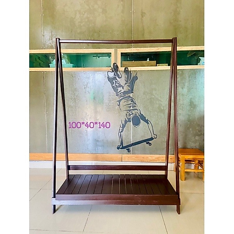 ราวผ้าพับ 100 *40สูง150 CM.สีโอ๊ค ที่แขวนเสื้อผ้า