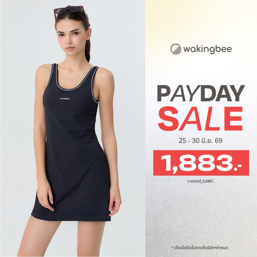Wakingbee Brooklyn Dress (Black) เดรส ออกกำลังกาย ตีเทนนิส ตีกอล์ฟ มีฟองน้ำในตัว มีซับในขาสั้น ทรงสวย