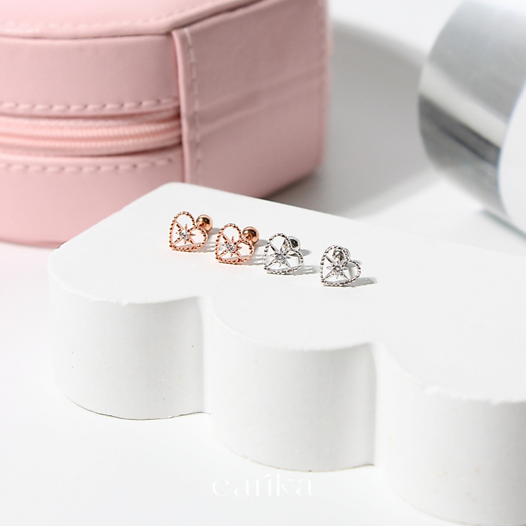 earika.earrings - sparkle heart piercing จิวหูกลมรูปหัวใจ มี 2 สี เหมาะสำหรับคนแพ้ง่าย