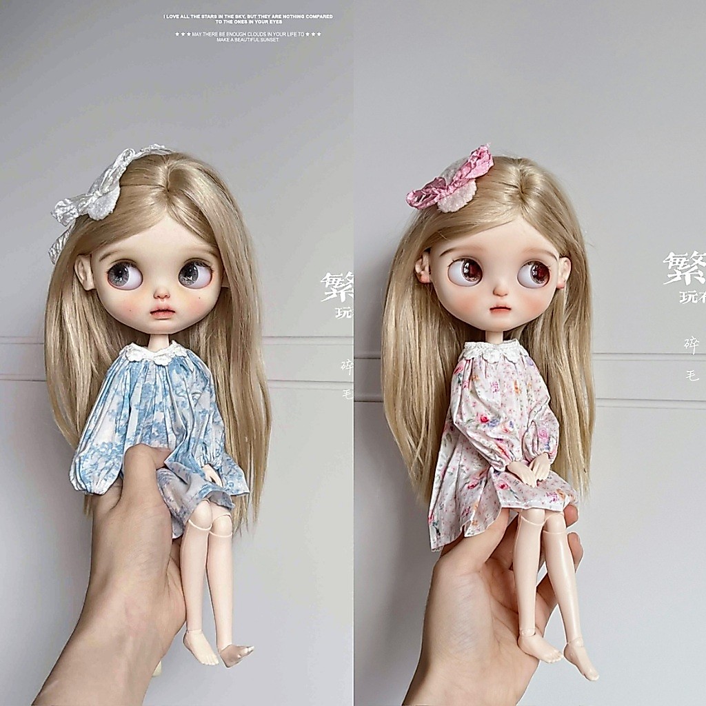 ผ้าเล็กตุ๊กตาบลายธ์เสื้อผ้าดอกไม้สีชมพูสีฟ้า OB24 azone 19 ข้อต่อสามารถสวมใส่