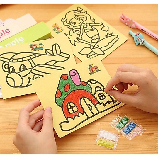 Sand Painting ชุดโรยทรายระบายสี สติ๊กเกอร์โรยทราย มี 2 ขนาด โรยทรายสี DIY เสริมทักษะ แบบคละลาย