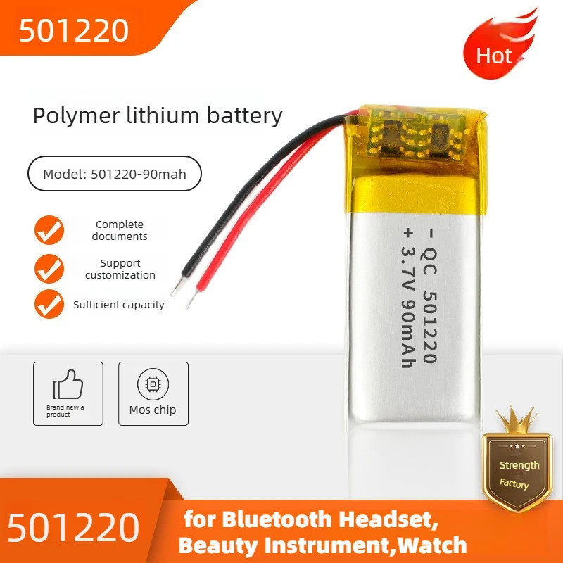 90มะห์ 501220 แบตเตอรี่ Li-Polymer 3.7V แบตเตอรี่สํารองแบบชาร์จไฟได้สําหรับชุดหูฟังบลูทูธเครื่องมือค