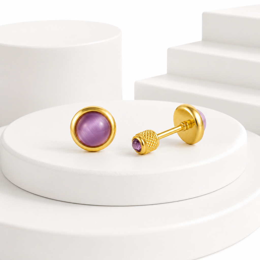 Vnox ผ่าตัดสแตนเลส 12 สี Cats Eye Birthstone ต่างหู, สองด้านสกรูกลับ Unisex ต่างหูสตั๊ด — صورة 6