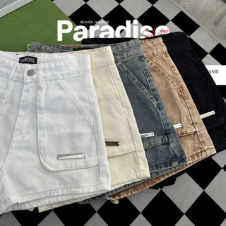 Paradise | XS-2XL | กางเกงขาสั้นมินิคาโก้ ใส่เดินป่า ถ่ายรูปน้ำตกน่ารักชิลล์ๆ เอวสูงทรงสวย กระเป๋าข้าง ใส่เที่ยวคาเฟ่