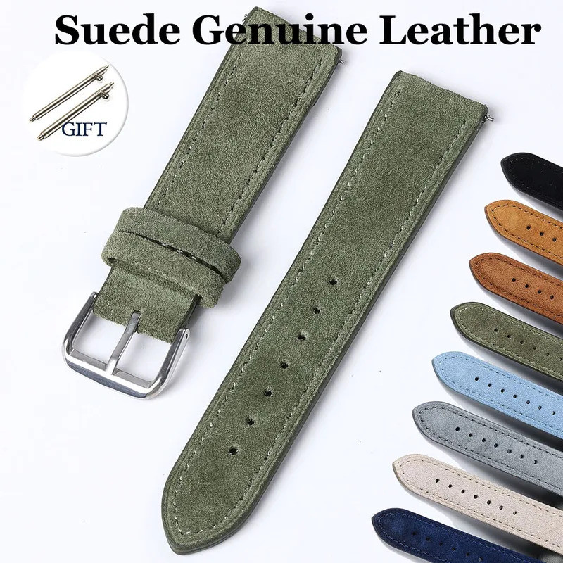 Vintage Suede สําหรับ Seiko Cowhide สายนาฬิกาหนังสําหรับ Omega สําหรับ Rolex Stitching สร้อยข้อมือกี
