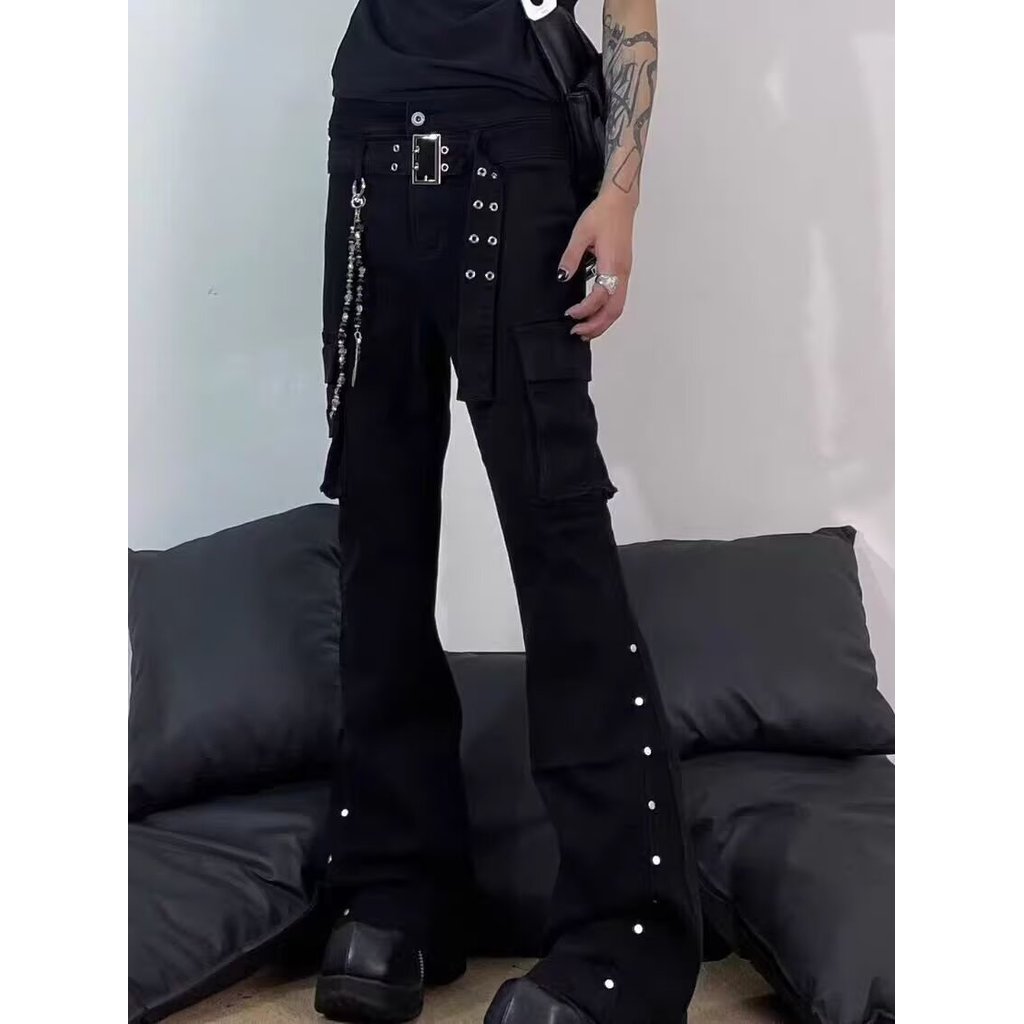 Devil Fashion Devil Fashion Mens Wear Gothic Punk Dark Rivets ตกแต่งกางเกงขายาว PT242