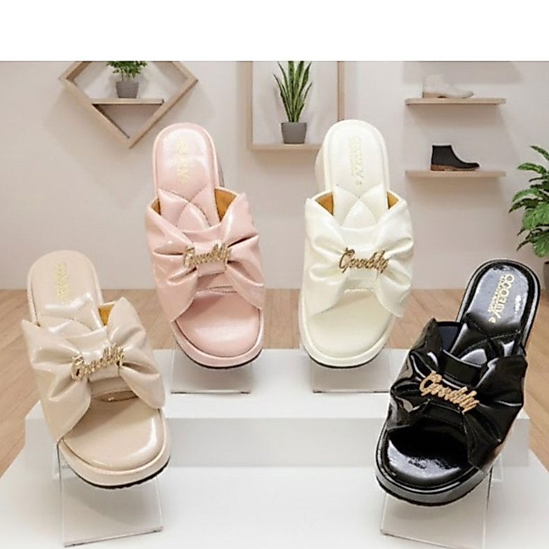 รองเท้าส้นตึกพื้นนุ่ม โซฟาเพื่อสุขภาพ สูง 2 นิ้วหนังแก้วสวมโบว์Gooddy (บวกเพิ่ม 1 ไซร้เท้าอูมเพิ่ม 2 ไซส์ได้ครับ )
