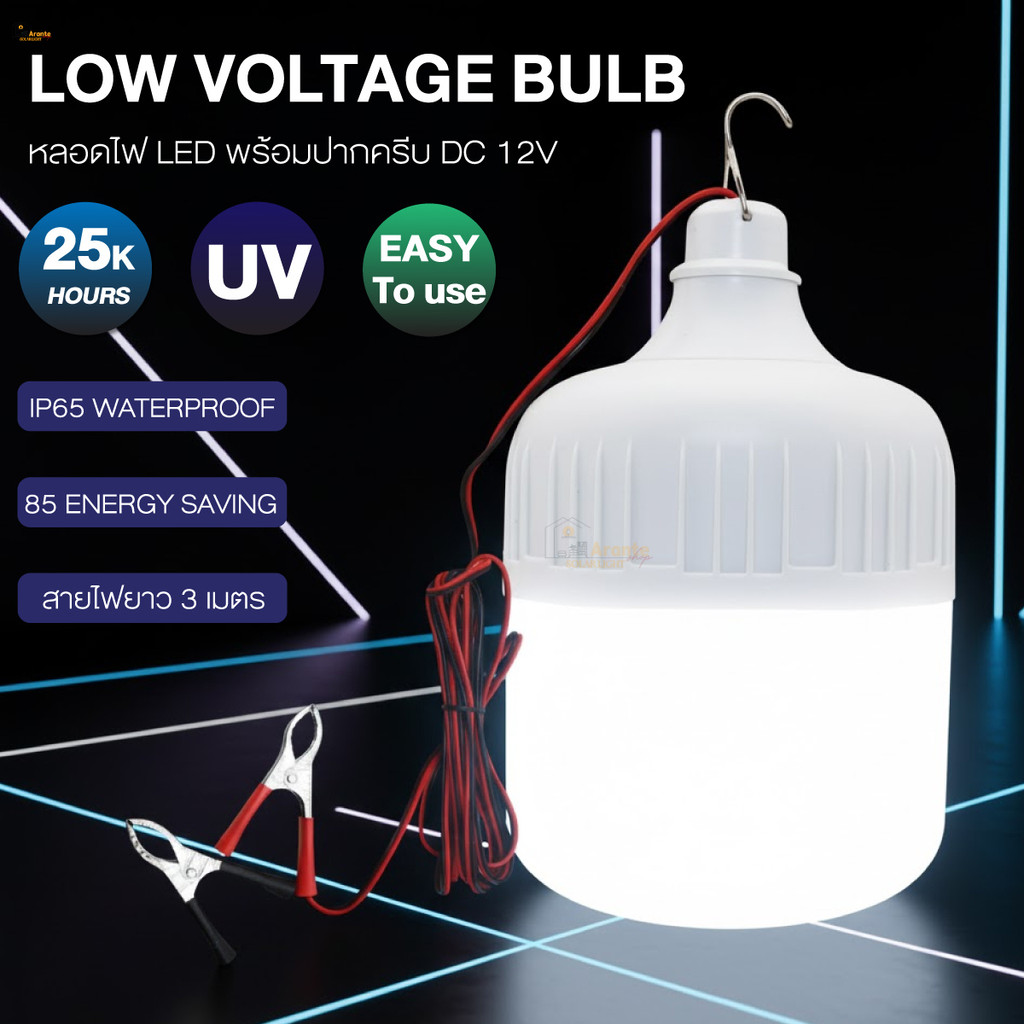 หลอดไฟแขวน LED DC12V พร้อมสายหนีบแบตเตอรี่ แสงสว่างคมชัด ใช้งานได้ทุกสถานที่