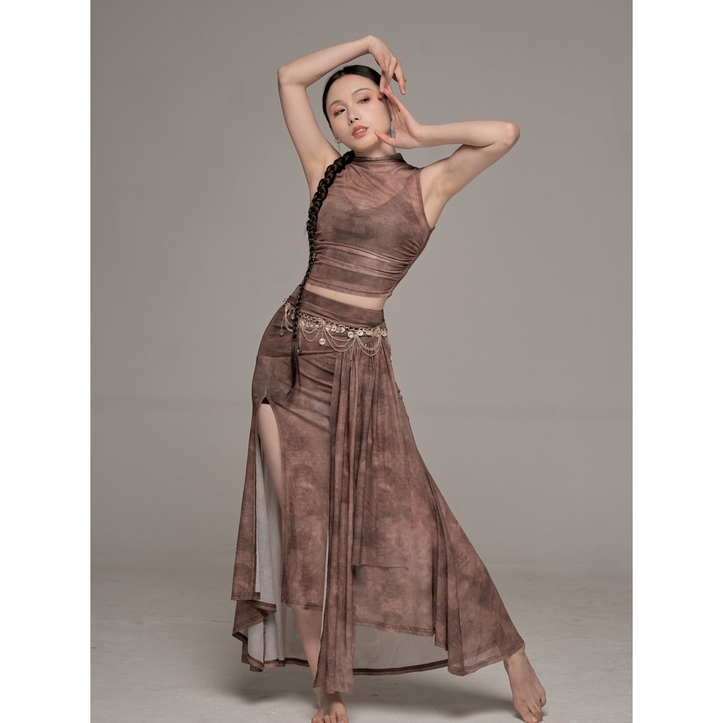 SOSO Jia Exotic Jazz Dance Stretching Soft Waxy Gauze Vest Skirt Elegant Performance Practice Dance 