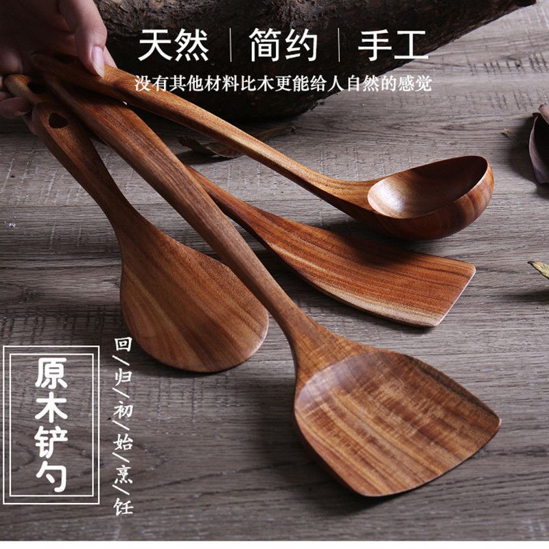 Jujube Wood Spatula with Long Handle, Non-scratch Wooden Spatula for Non-stick Pans, Special Wooden 