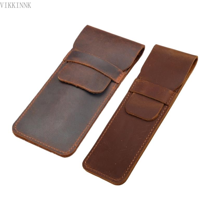 VIKK Leather Pen Holder Brown Fountain Pen Pouch Pencil Holder Handmade Ballpoint Pen