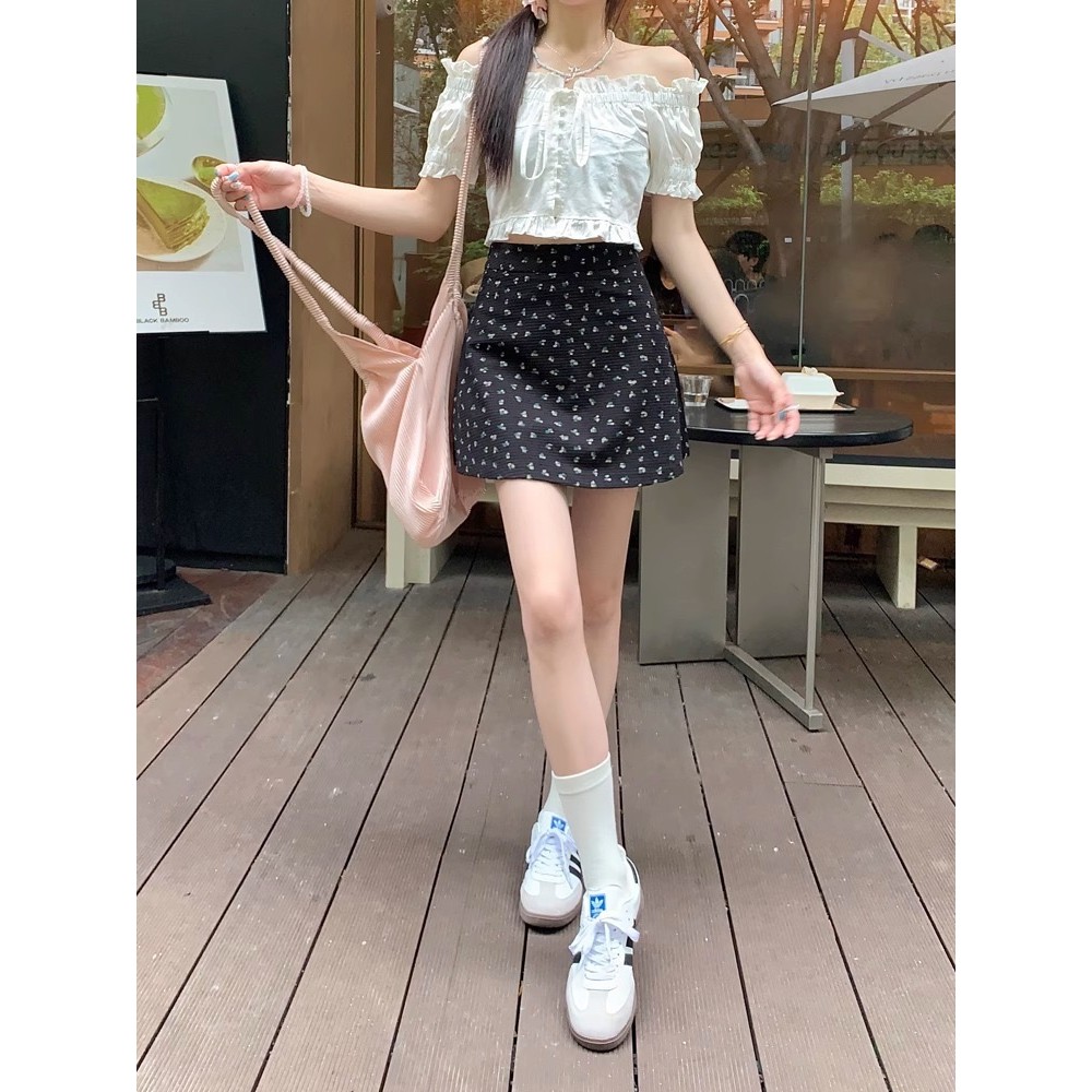 PX กระโปรงลายดอก กางเกงซับใน M-4XL กระโปรงผู้หญิง กระโปรงขาสั้น สไตล์เกาหลี ลายลูกไม้เล็ก ซิปข้าง สาวอวบใส่ได้ - รูปที่ 5