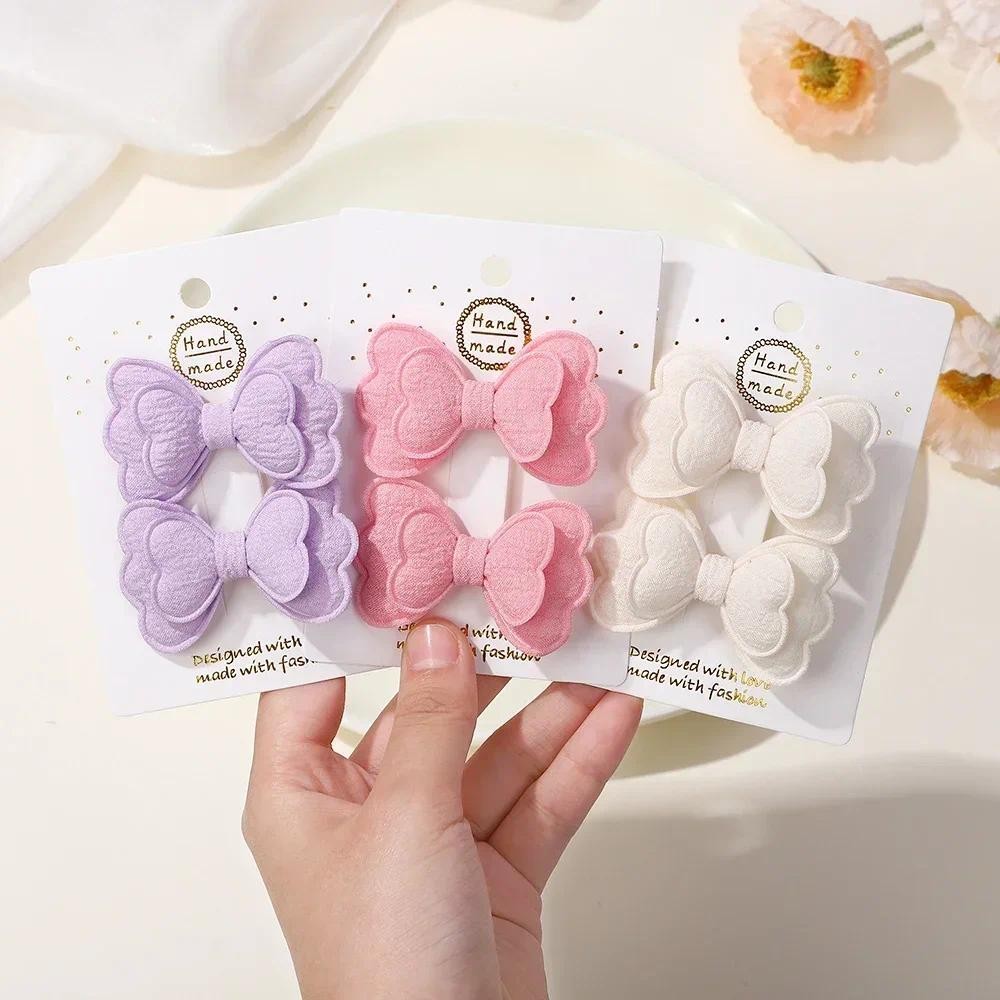 กิ๊บผ้าฝ้ายแบบโบว์น่ารัก 2 ชิ้น สีสดใส สำหรับสาวๆ