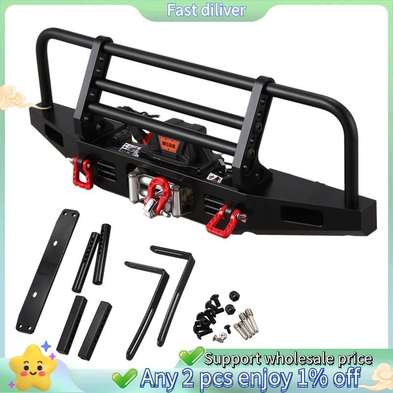 กันชนหน้าโลหะพร้อมระบบรีโมทคอนโทรล Winch สําหรับ 1/10 RC Crawler TRX4 Axial SCX10 & SCX10 II 90046