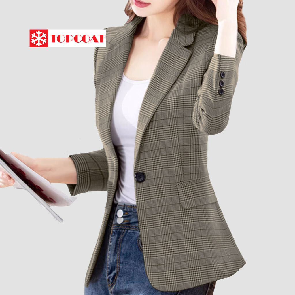TOPCOAT เสื้อสูทเบลเซอร์หญิง ลายสก็อต ผ้าไม่หนา ซํบในทั้งตัว ใส่สบาย (1 ตัว) Size : S-3XL