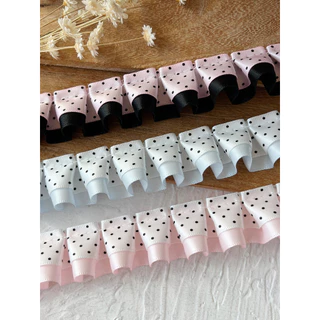 [100cm] ผงสีดําสองชั้นจุดคลื่นยับลูกไม้อุปกรณ์เสริมทําด้วยมือวัสดุ diy ปวดแผ่นริบบิ้นผมตกแต่งมือบัญชีวัสดุ