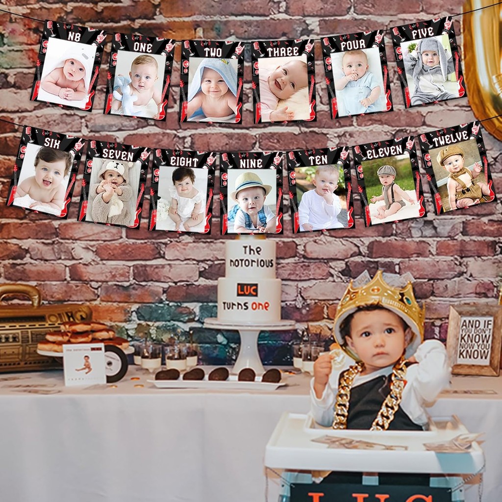 One Rocks แบนเนอร์ภาพวันเกิดครั้งแรก, Rock และ Roll 1st Birthday ตกแต่ง, Born to Rock รายเดือน Miles