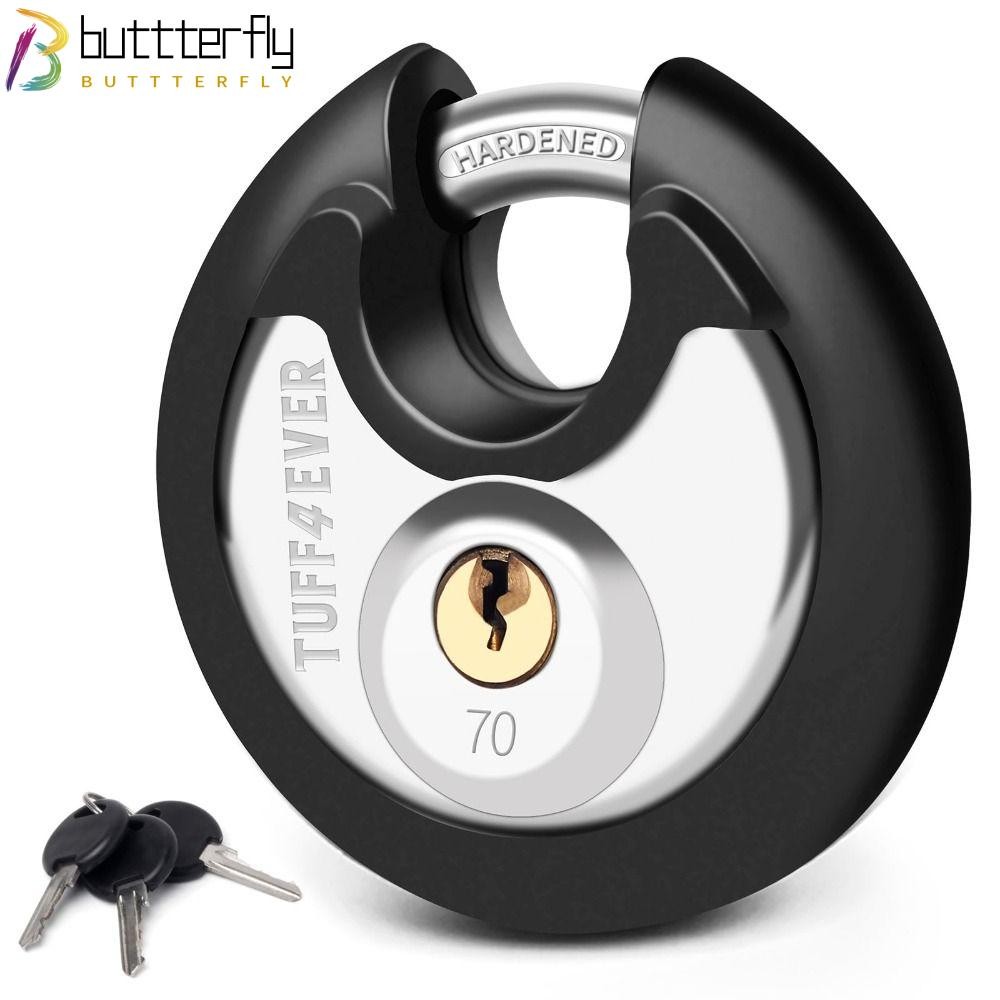 BUTTTERFLY Discus Lock,พร้อมปุ่มกุญแจสีดํา, สแตนเลสสําหรับงานหนัก 3/8 นิ้วล็อคจัดเก็บกุญแจมือสําหรับโกดัง, โรงรถและกลางแจ้ง