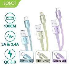 CMB ROBOT RSM100 RSC100 RSL100 PREMIUM 2.4A FAST CHARGING QC 3.0 MICRO TYPE-C IOS DATA CHARGER CABLE