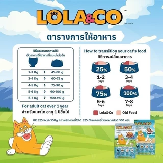 Lola&Co อาหารเม็ดแมว สำหรับแมวโต [ 1Kg x 3ถุง] ปราศจากผลพลอยได้ อุดมด้วยผลไม้ 5 สี ดีต่อสุขภาพ ขนาด 1 kg