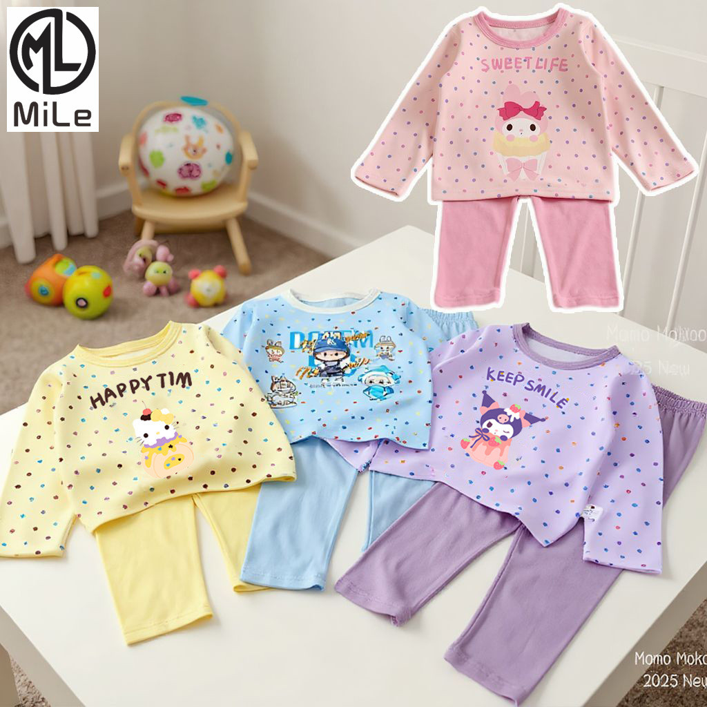 ชุดนอนสองชิ้นลายการ์ตูนสดใสน่ารักสำหรับเด็ก ขนาด 90-140 ซม.