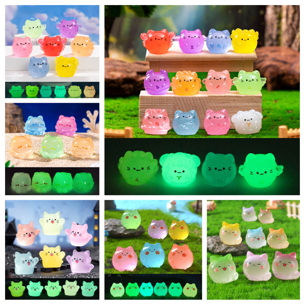10ชิ้น/ล็อตMulticolors Luminous Cat Miniaturesเรืองแสงใน Darkเรซิ่นเครื่องประดับFairyตกแต่งสวนMicroภูมิทัศน์