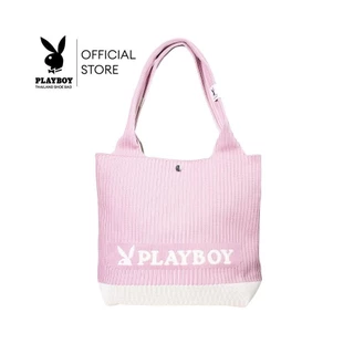 PLAYBOY รุ่น Woven Tote bag กระเป๋าผ้าไหมพรม รหัส ST-BS254PB138 ดีไซน์ทรงTote bag ทอลายโลโก้ ลายริ้วทั้งใบ มี 3 สี