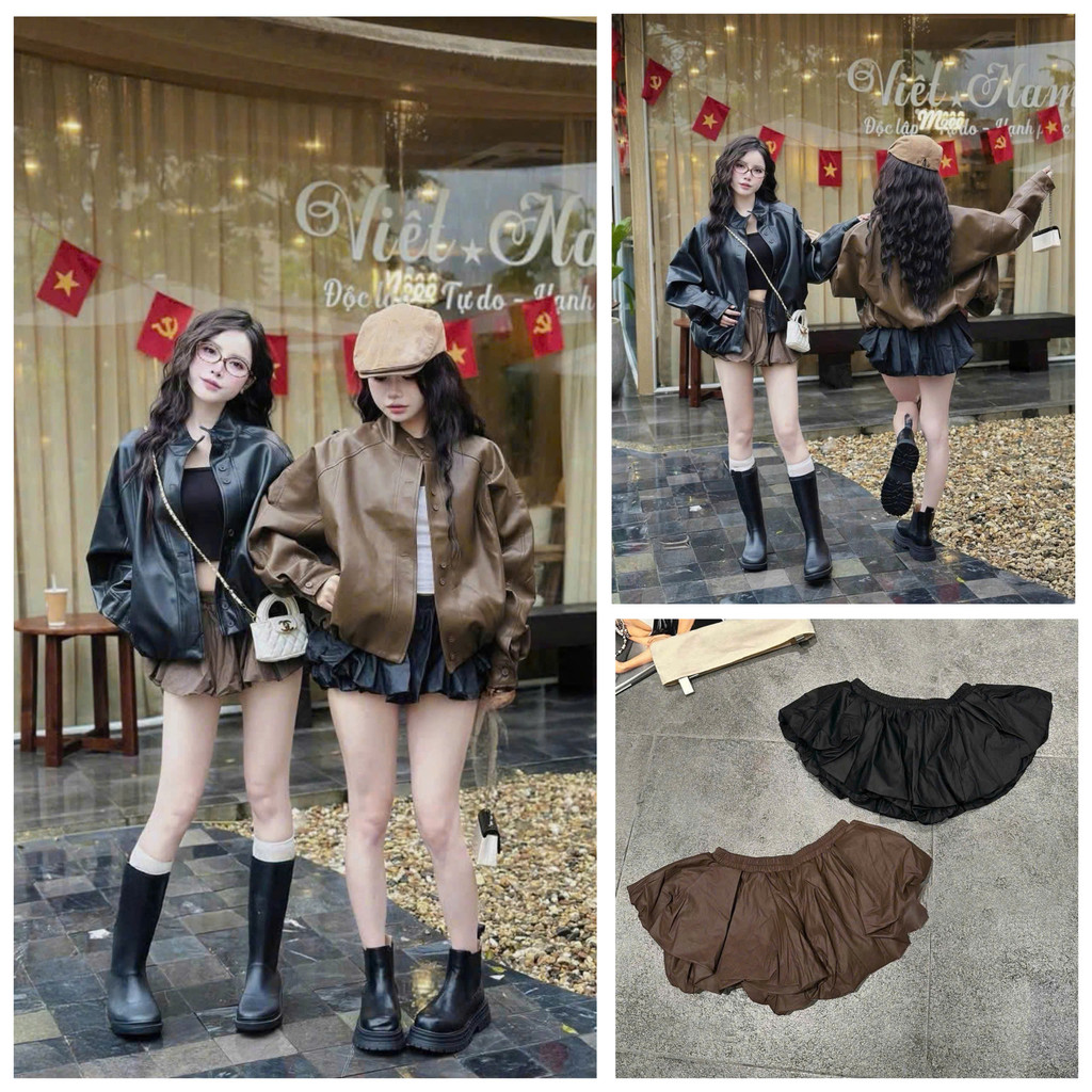 Gigi Closet QCCC QCL1 CV0671 60337 กระโปรงหนังทรงเอสั้น