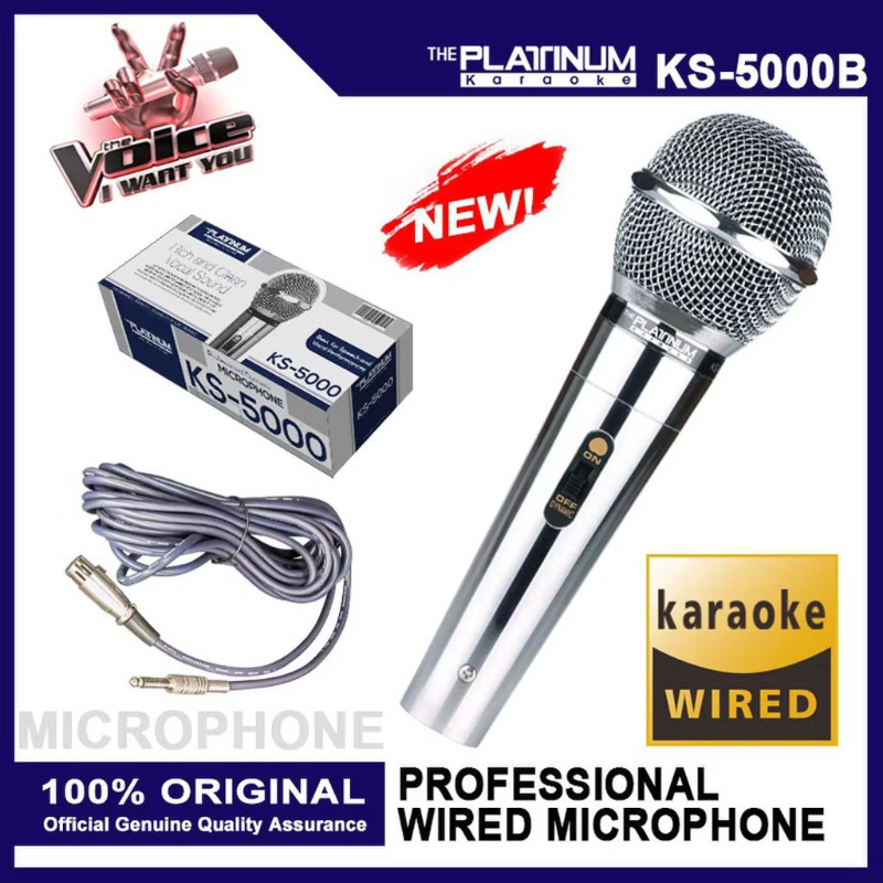 PLATINUM KS-5000B Professional Dynamic Rich และ Clean Vocal Sound ไมโครโฟนคาราโอเกะ 8 เมตร Mi