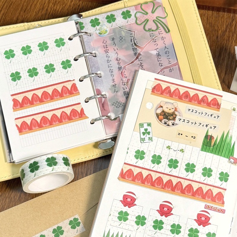 5 เมตร/ม้วนสี่ใบโคลเวอร์สตรอเบอร์รี่สติกเกอร์เทป ทําเอง สมุดภาพของขวัญตกแต่ง - รูปที่ 3